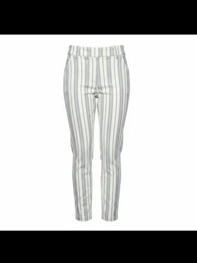 Zac & Rachel Womens White Pull On Pants Subtle Green & Gray Stripes Size 12
